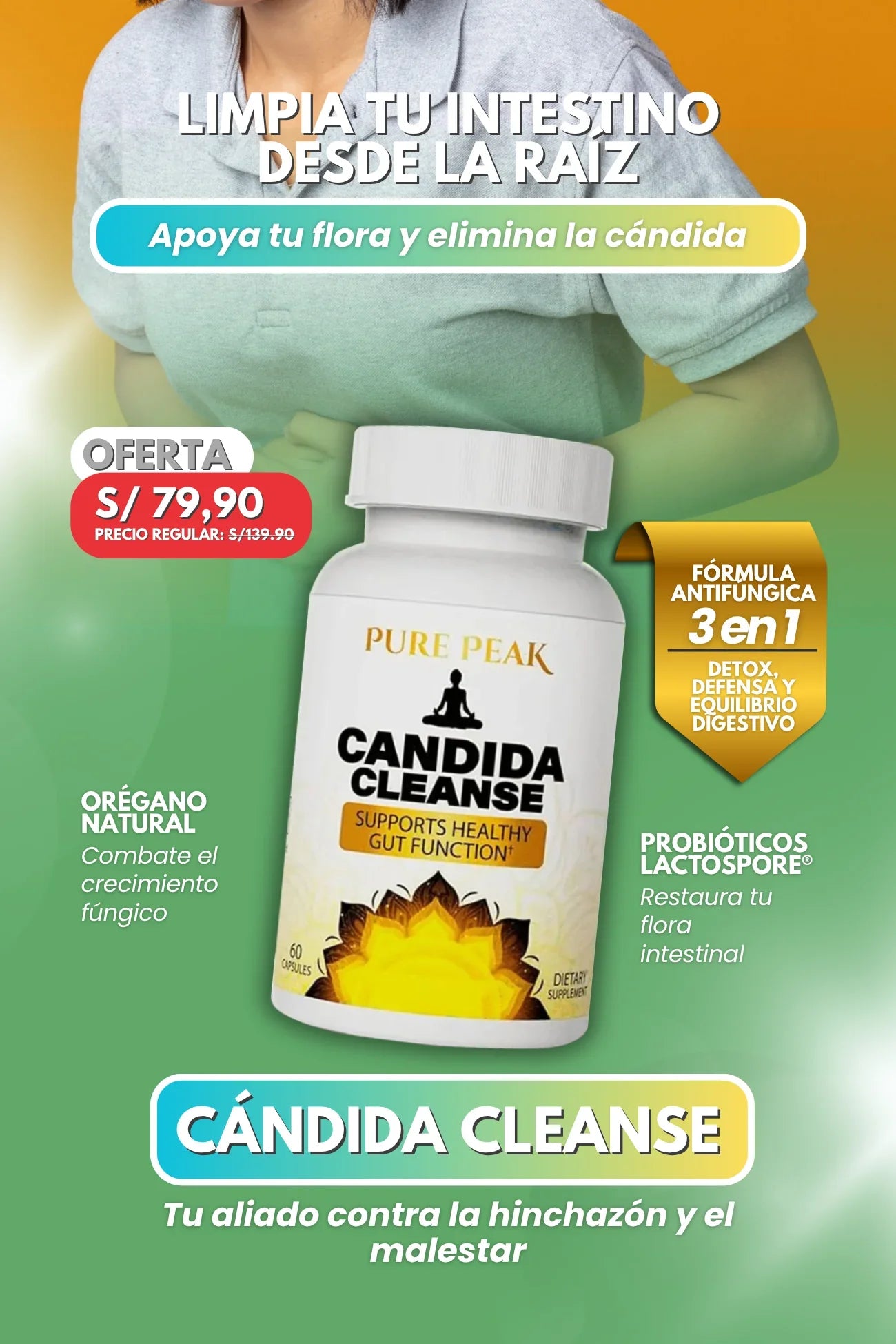 CANDIDA CLEANSE SUPLEMENTO INTESTINAL 60 CÁPSULAS