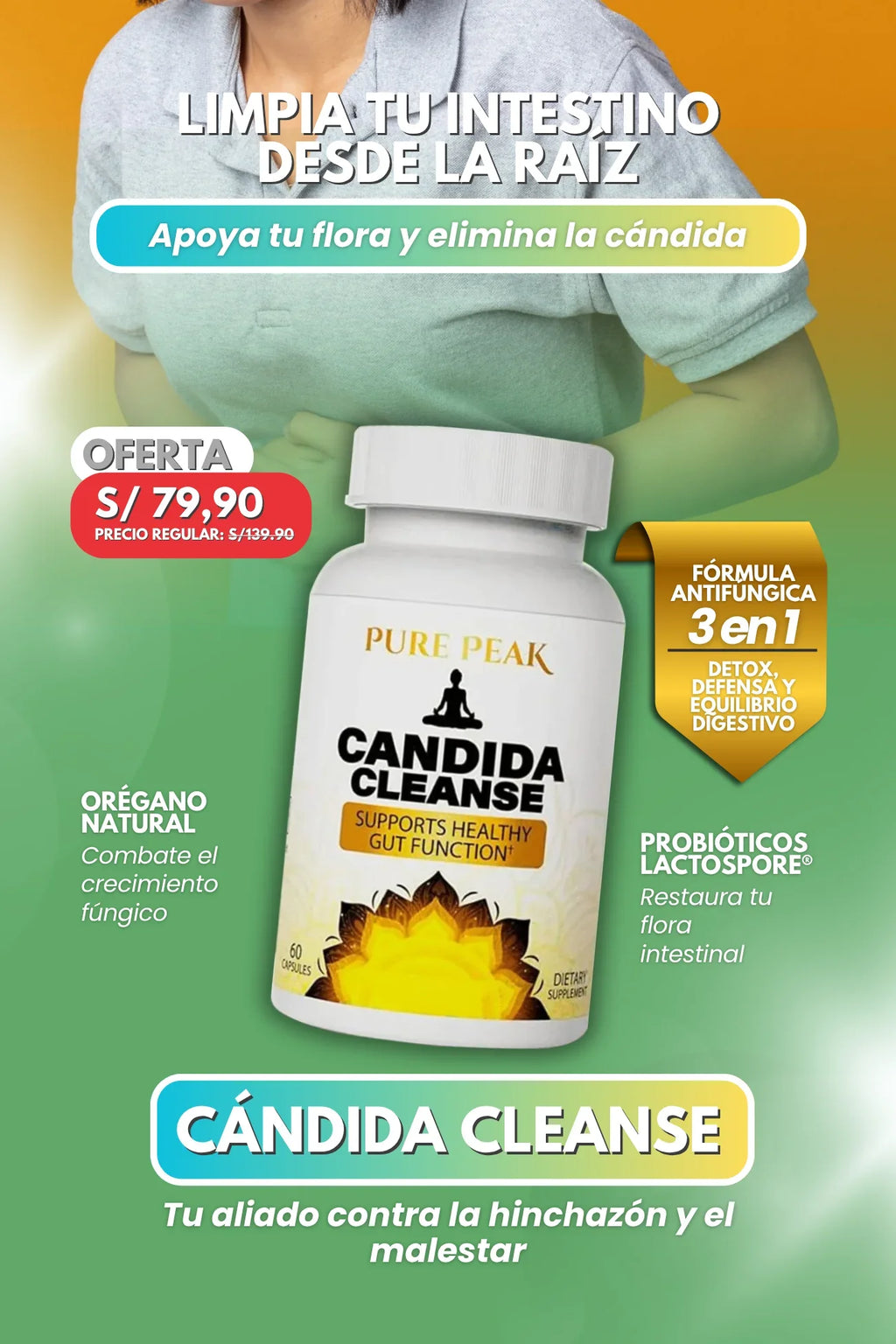 CANDIDA CLEANSE SUPLEMENTO INTESTINAL 60 CÁPSULAS