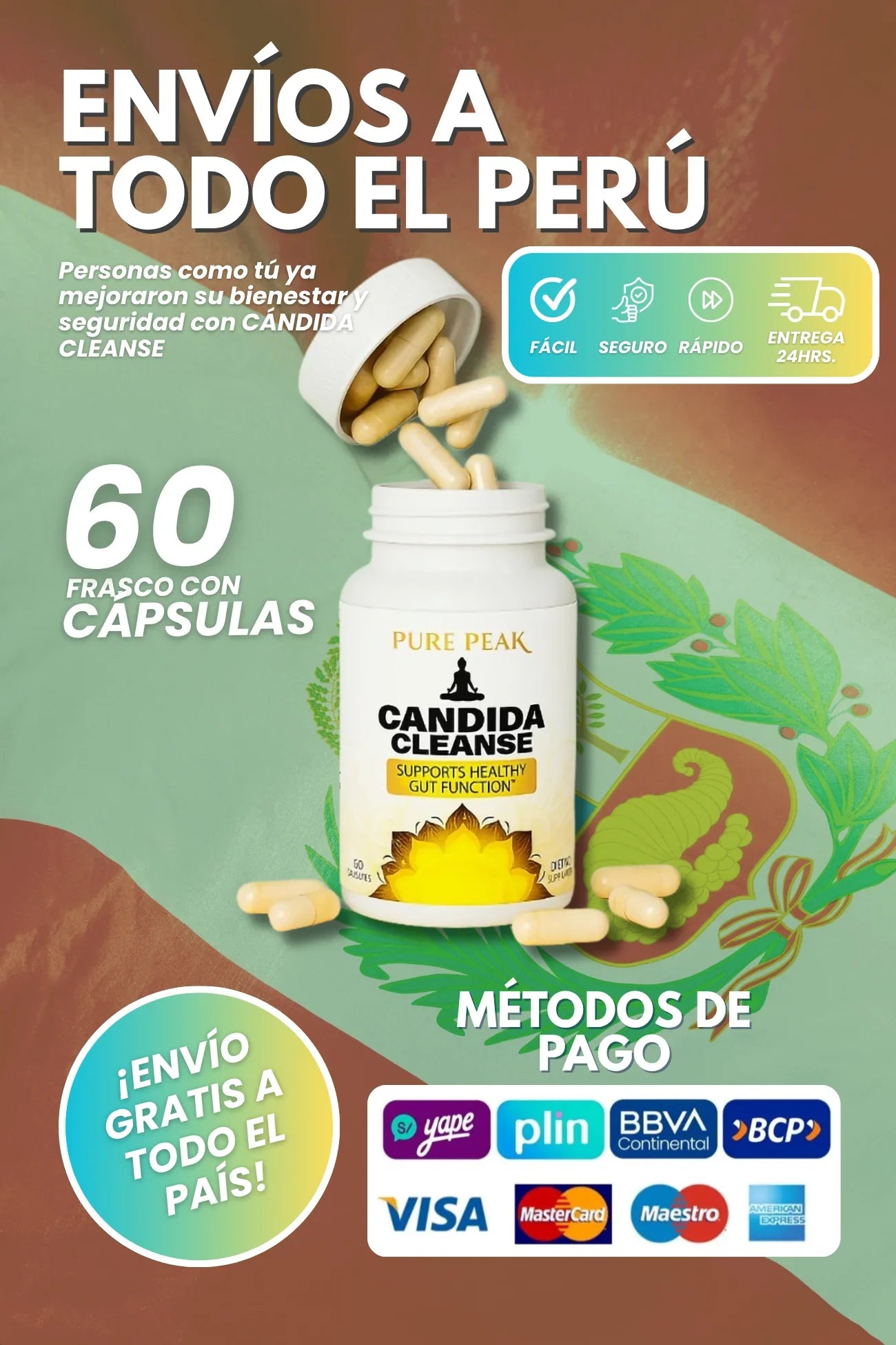 CANDIDA CLEANSE SUPLEMENTO INTESTINAL 60 CÁPSULAS